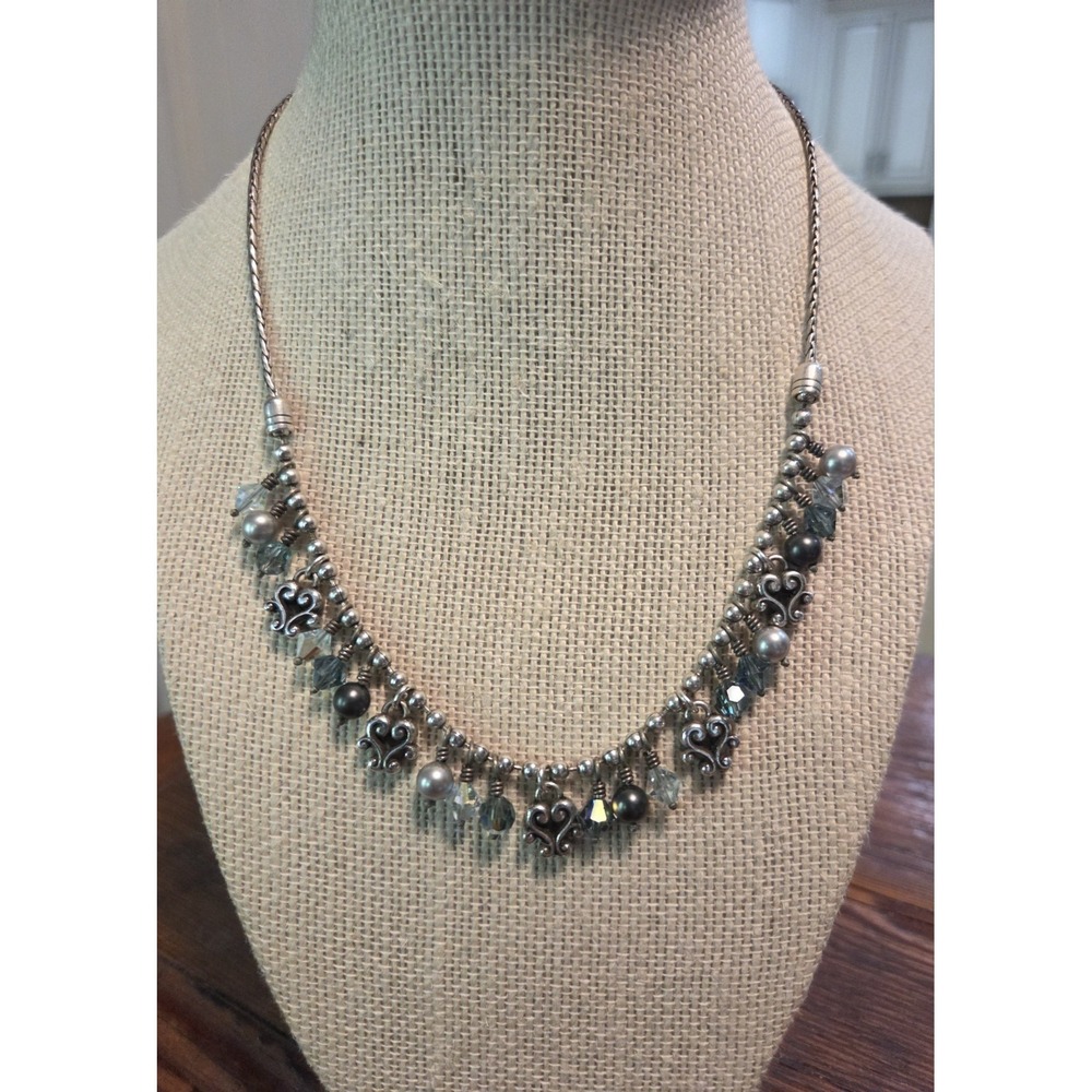 Brighton Retired Charm Faux Bicone Shape Beads Scroll Hearts Pearls Necklace